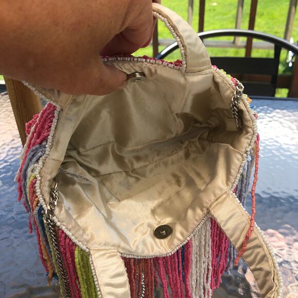 Beaded Multicolor Cream Fringe Bag Viral Beaded Statement Bag Marshall's NWT - Picture 6 of 6